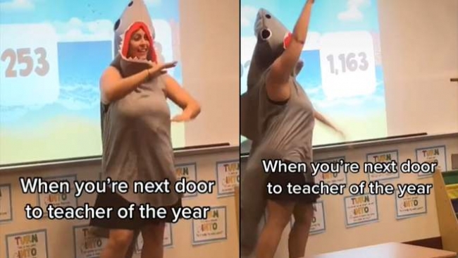 Учительница провела онлайн-урок для учеников в костюме акулы