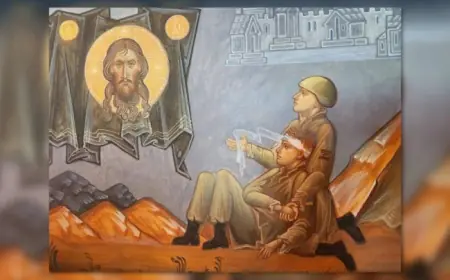 Релігія як інструмент пропаганди: у "рф" в храмі Валаамського монастиря з’явилася фреска, на якій військовий із символом Z перев’язує голову українському бійцю