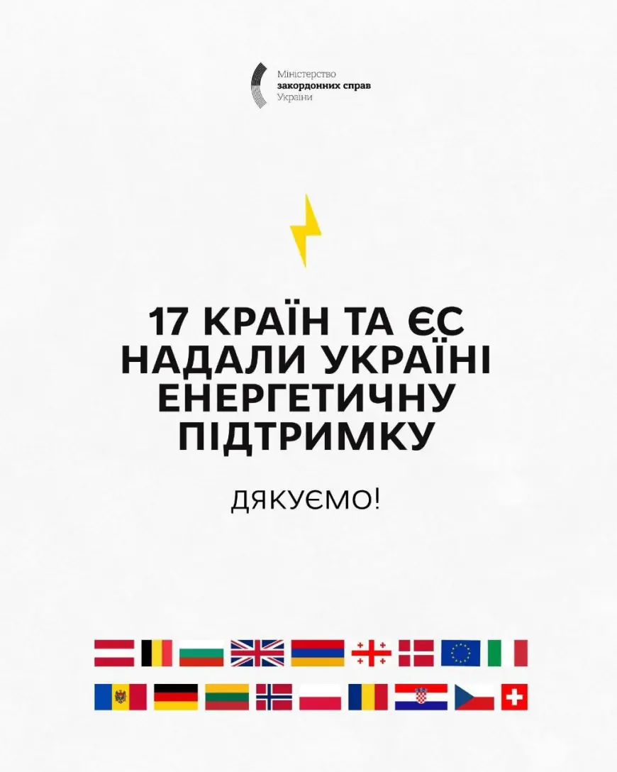 17 країн і ЄС посилили енергетику України у січні