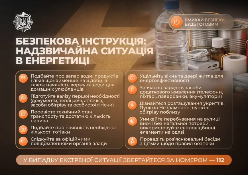 Безпекова інструкція: надзвичайна ситуація в енергетиці - МВС