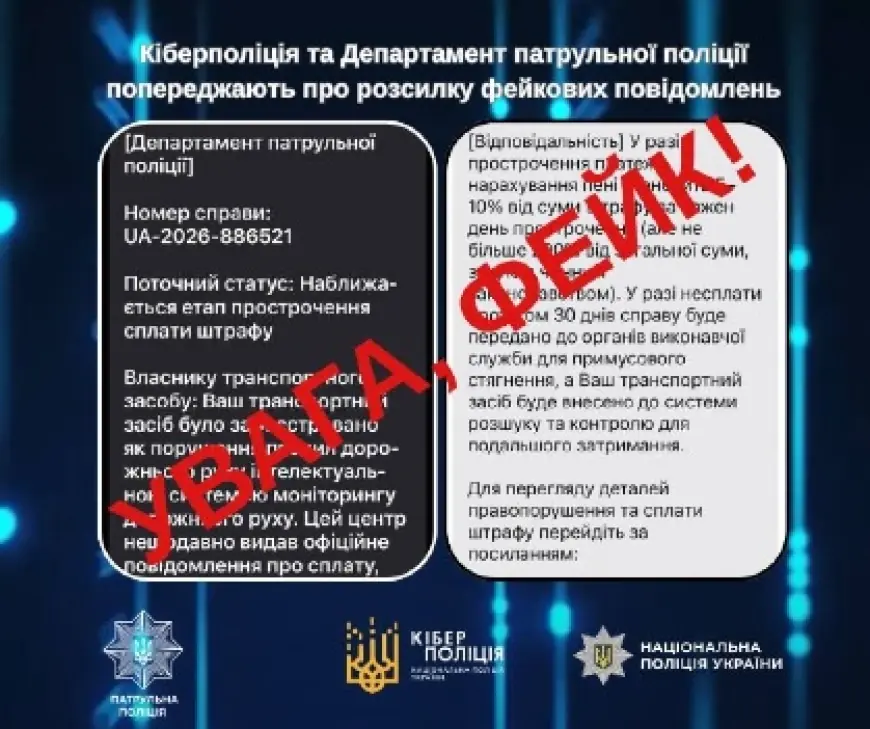 Шахраї розсилають фейкові штрафи за порушення ПДР
